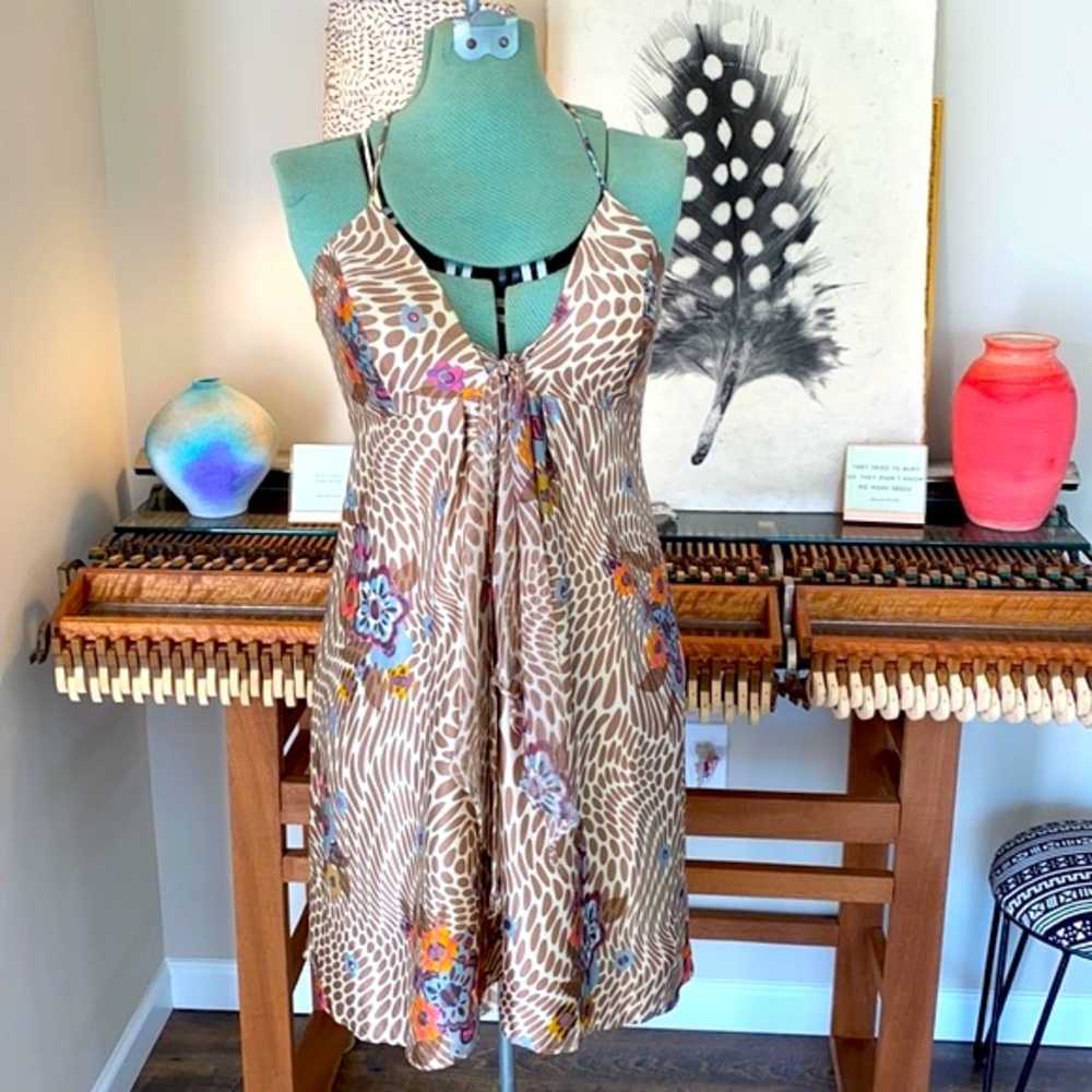 Silk & Satin Floral Print Dress Adjustable Straps